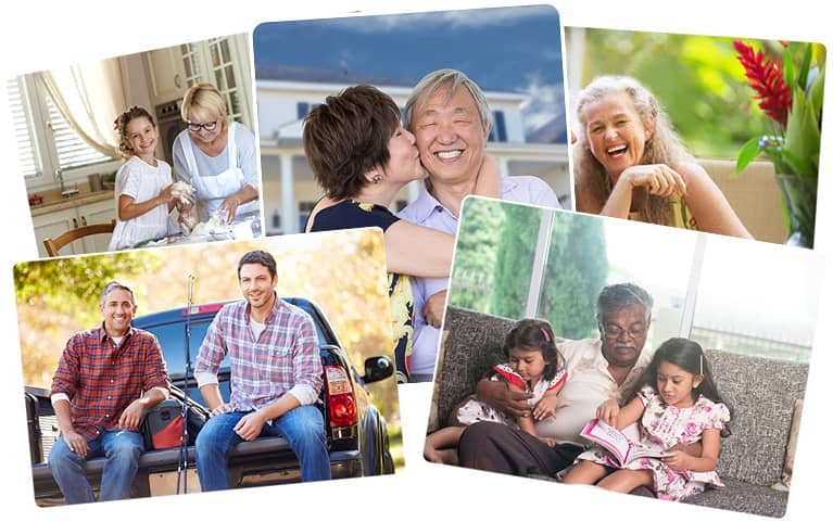 Collage of middle age and retirement aged people doing various activities